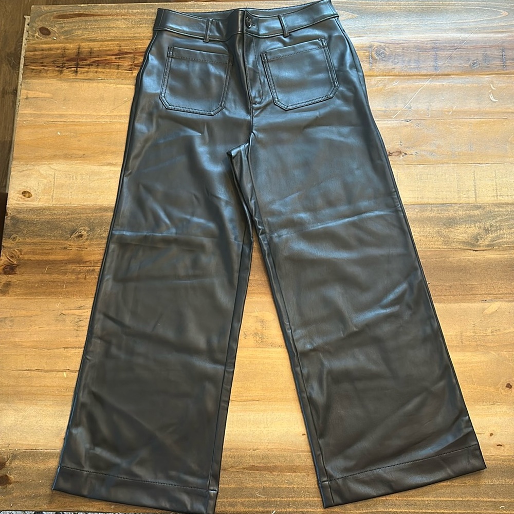 LOFT Black Wide Leg Faux Leather Pants
